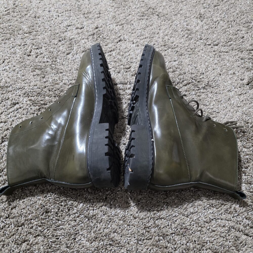 Women’s EU 37 Olive Green Glossy Lace-Up Combat Boots Made in Portugal - Picture 5 of 7